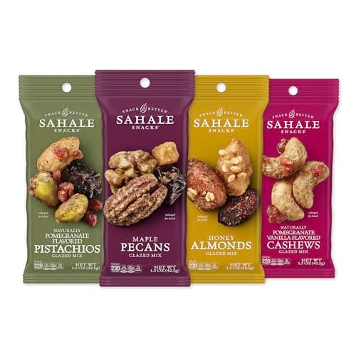 Sahale Snacks Glazed Mix Nut Blend Variety Pack, 1.5 Oz Grab & Go Bags (12 Total Packs) - Four Different Dry-Roasted Deluxe Mixed Nuts Blends Included - Non-GMO Kosher & Certified Gluten-Free Snacks