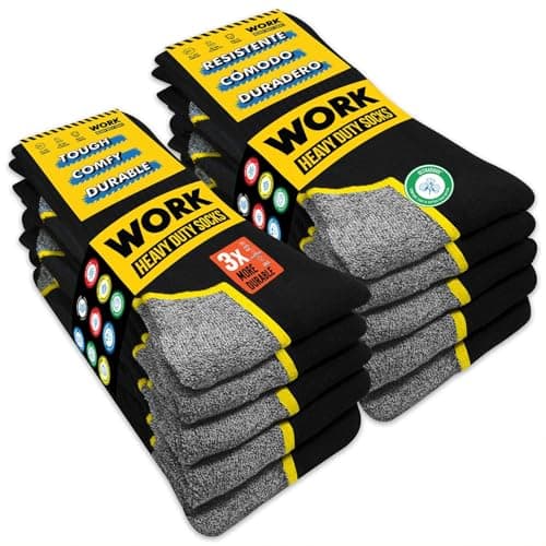 SOXCO 10 Pairs Men’s Work Socks, Black Crew Length | DRI-WIK Moisture Wicking Technology | Super Soft Cushioned Footbed | Reinforced Heel & Toe | Dura-Stretch Elastane | Pack of 10 Pairs, US 9-12
