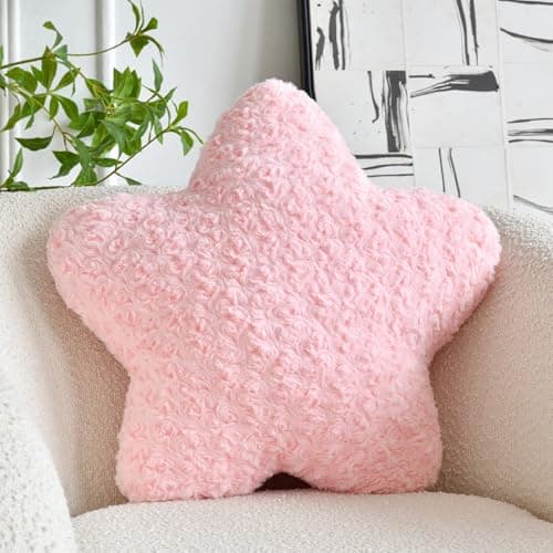 ZCNYCLAM Star Pillow, 19.7" Star Shaped Plush Pillow for Couch Bed Sofa, Cute Decorative Throw Pillows with Soft Faux Fur Room Decor for Bedroom Living Room (Pink)