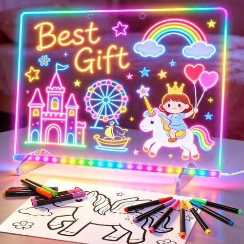 LED Note Board with 8 Colors 6 Modes -13.7"X10" Acrylic Dry Erase Board, Led Drawing Board Includes Adapter, 14 Markers, Tracing Paper, Sketching Gifts for Kids/Girls/Teens