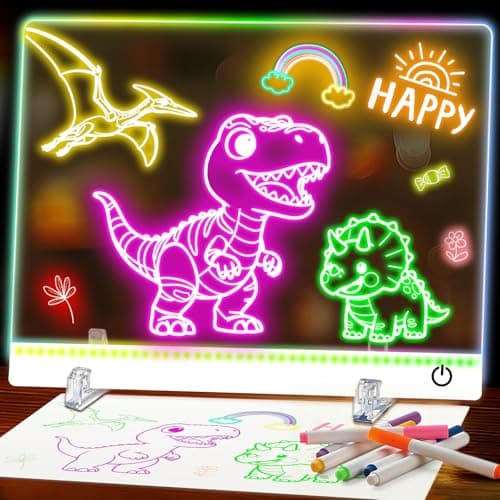 16 Inch LED Drawing Board for Kids - USB C Rechargeable 7 Color Light Up Acrylic Note Pad with Stand, 13.7"x10" Dry Erase Board, 7 Markers & Tracing Book, Gifts for Girls 6-12 Year Old