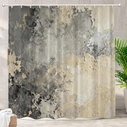 Batmerry Taupe Squares Texture Decor Shower Curtain,Grey and Beige Art Painting Bathroom Decor Polyester Fiber Plastic Rings Quick-Drying Waterproof for Bathtubs/Bathroom, 72x72 inches