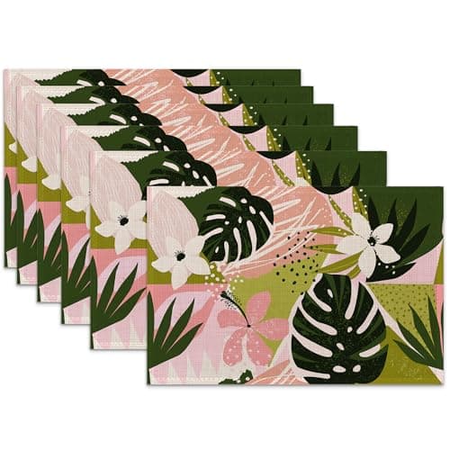 Tropical Palm Leaf Placemats for Dining Table Set of 6,Flowers Plant Place Mats for Home Party Kitchen Indoor Holiday Rustic Washable Heat Resistant Table Mats 12 x 18 Inch