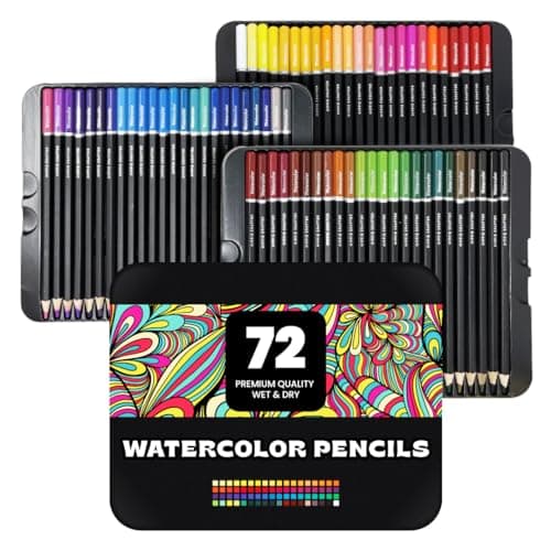 HIPPIE CRAFTER Watercolor Colored Pencils, Professional 72-Piece Set, Bulk Water Color Pencils for Adult Coloring, Painting, Drawing, and Art for Artists and Beginners