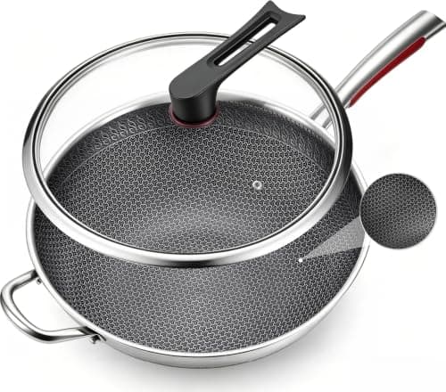 lake tian Wok pan, PFOA Free Cookware 12.6 Inch Wok, stick Stainless Steel Woks & Stir-fry pans Nonstick, for All Cooktops, Uncoated Craft Pot Healthy Cooking Pot