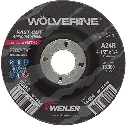 Weiler 56464 4-1/2" X 1/4" Wolverine Type 27 Grinding Wheel, A24R, 7/8" A.H. (Pack of 10)