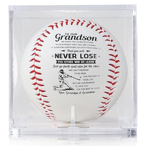 SYNGUCK Birthday Baseball Gifts for Youth, Teenage Boys,Graduation Christmas Baseball Gifts for Grandson from Grandpa,Grandma, Grandparents ，Personalized Baseball Gifts, White, 9 inchs