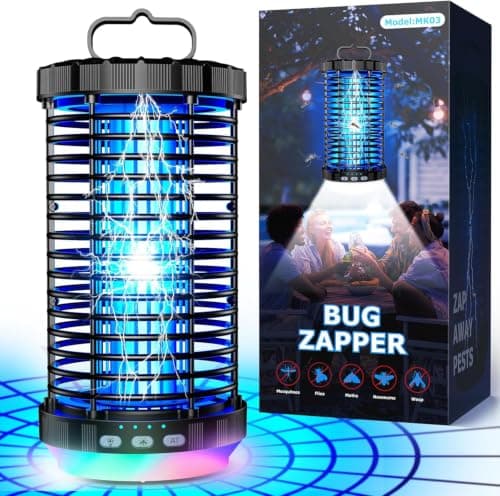 GARUTED Bug Zapper Outdoor, 2026 Upgraded 3 in 1 Rechargeable Bug Zapper with 5000mAh Battery & LED Night Light, 4000V Cordless Waterproof Mosquito Zapper for Outside,Patio,Backyard,Garden Black 02