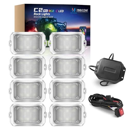 MICTUNING C2 MAX 8 Pods RGB+IC Chasing Rock Lights with White Housing
