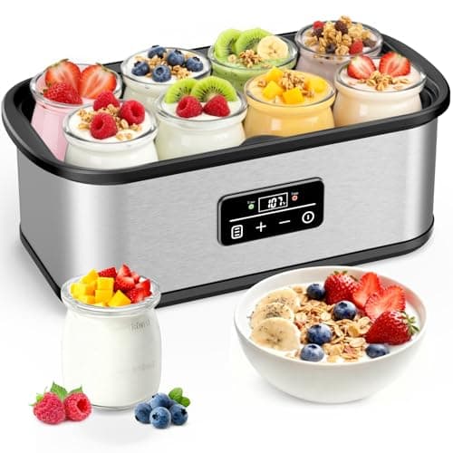 Yogurt Maker with Auto-Shut off and Adjustable Time & Temp Control, Yogurt Maker Machine Make Healthy Yogurt with Full Probiotics for Family, Friends, Perfect Gift, 8x6oz Jars