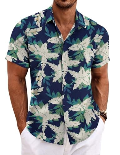 COOFANDY Men's Casual Shirt Short Sleeve Button Down Linen Shirt for Men Daily Holiday Vacation Shirt