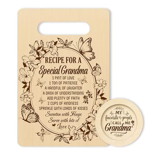 Gifts For Grandma, Recipe For A Special Grandma Cutting Board Set, Birthday Gifts For Nana, Chopping Board With Coaster, Mothers Day Grandparents Day Christmas Kitchen Favor Supplies -08
