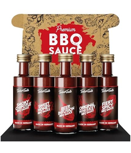 TIMBER TASTE® BBQ Sauce Gifts for Men [5x40 ml] - BBQ Sampler Set with Rubs and 5 Gourmet Barbecue Blends | BBQ Gift Sets | Grill Sauces Gift Set | BBQ Sauce Kit for Dads Birthday Present Box