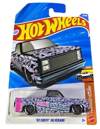 Hot Wheels '83 Chevy Silverado [Black Widow] Truckin' Along 3/5, 42/250, 1:64 Scale Diecast Toy Vehicle
