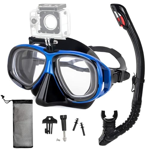 Nearsighted Snorkeling Gear for Adults Youth, Professional Full Dry Top Silicone Snorkel Set, Anti-Fog Scuba Diving Mask with Adjustable Strap