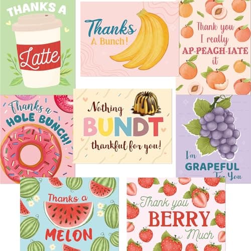Fancy Land Funny Pun Thank You Cards 24 Pack Food Thank You Cards with Envelopes School Office Kids Adults Teachers