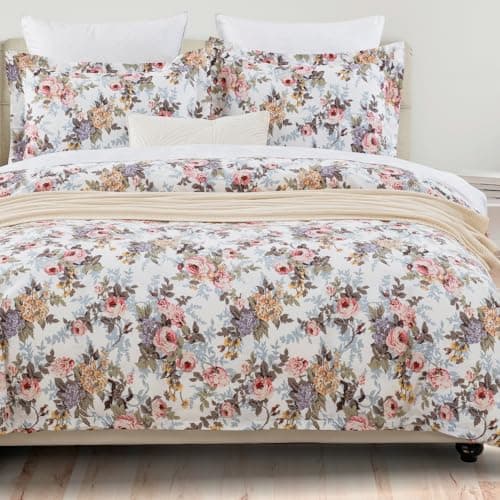 DAUAOTO Twin XL 68"X92" Duvet Cover Set, Cotton Printed Bedding for Twin Extra Long Bed, Country Rustic Rose Pattern