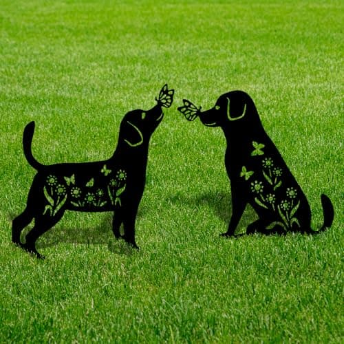 PokShow Decorative Garden Stakes - 2 Pack 15" Rust-Resistant Metal Dog Silhouette Outdoor Decor, Corten Steel Puppy Yard Art with Easy Installation for Gardens, Patios & Walkways (Black Lab Design)