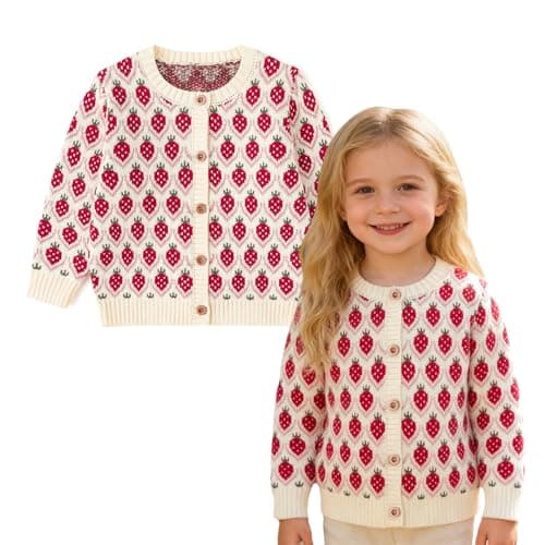 Simplee kids Toddler Girl Cardigan, Red Strawberry Sweater, 2-3T