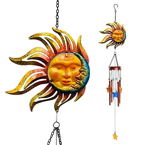 Sun with Flame Wind Chime for Outside Decor, with Star Shape Suncatcher
