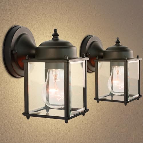 Kalium Outdoor Porch Lights Sconce 2 Pcs, Black Exterior Lighting Fixtures Waterproof, Wall Light Fixture with E26 Socket & Glass Shade, Modern Outdoor Lanterns for Patio Front Door