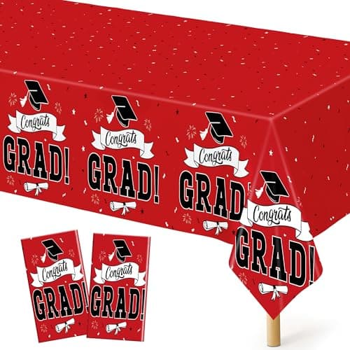 QZYL 2 PCS Graduation Tablecloth, 108" X 54" Red Graduation Table Decorations 2026, Disposable Plastic Tablecover for Grad Decor Party Supplies, Rectangle Table Cloths for Class 2026 Congrats Grad