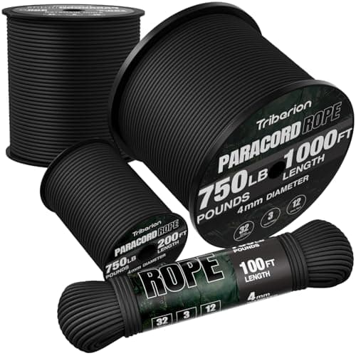 TRIBERION Paracord Rope 750 lb - 1000ft / 500ft / 200ft / 100ft 5/32" Parachute Cord 4MM 12-Strand para Cord - Heavy Duty Spool String for Survival,Camping Gear, Survival Bracelet, Clothesline