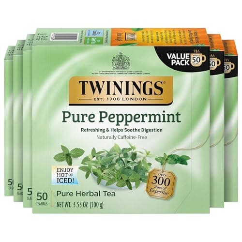 Twinings Pure Peppermint Caffeine-Free Tea Bags, 50 CT Box (6 Pack)