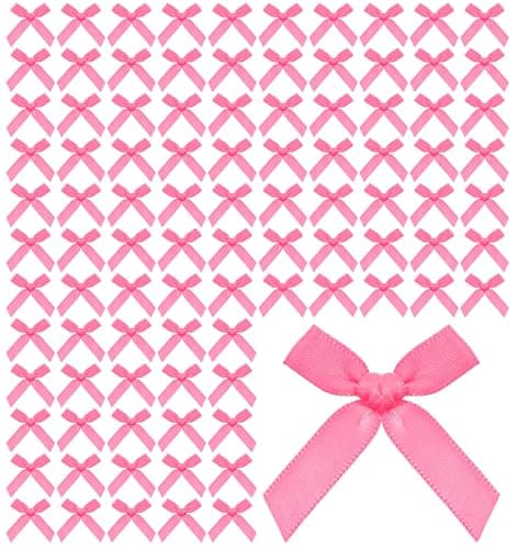 120PCS Pink Ribbon Bows, 1.57 Inch Satin Small Pink Bows for Mother's Day Crafts Gift Wrapping & Party Decorations