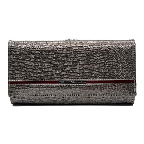 GHUHUALX Women's Crocodile Embossed Tri-fold Wallet with Red Accent
