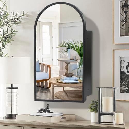 Movo Arched Black Medicine Cabinet with Mirror 16 x30 Inch