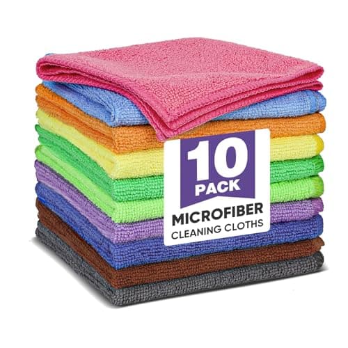 TEAWOO 10 Colors Microfiber Cleaning Cloths, 10 Pack Assorted Cleaning Rags, Highly Absorbent Microfiber Towels for Car, Kitchen, Bathroom and Household Cleaning, 11.8"X11.8"