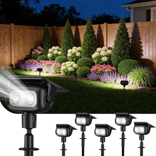 ROSHWEY Solar Spot Lights Outdoor, Waterproof Spotlights with 2 Brightness Mode, Landscape Lighting Solar Lights for Garden, Yard, Pathway (Cool White, 6 Pack)