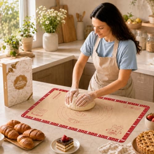 Extra Thick Silicone Baking Mat with Recipes - 26x16 inch Non Stick Pastry Mat with Measurements for Sourdough, Macarons, Bread, Pizza, Dough Rolling, Kneading, Heat Resistant to 480°F Gift for Baker