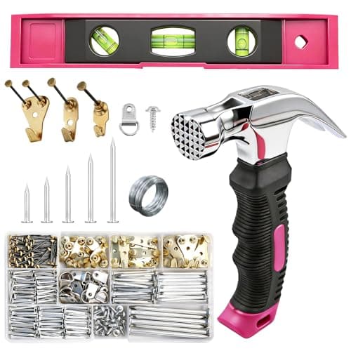 Ruibapa 281PCS Picture Hanging Kit,Hammer and Nails Set with Hooks, D Ring,Wire, Wall Hanging Kit,Magnetic Level and Small Claw Hammer Mirror Hanging Kit with Heavy Duty Picture Hanging