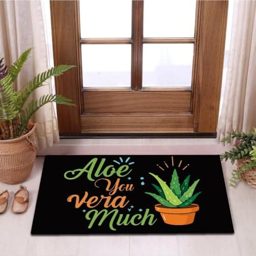 MELODADDY Funny Welcome Doormat Front Door Porch Decor Rugs with Rubber Back 30"(L) x 18"(W) Spanish Mat for Entrance House Warming Gift (Aloe You Vera Much)