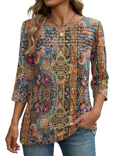 Zeagoo Plus Size Tops For Women Dressy Casual 3/4 Sleeve Pleated T Shirts