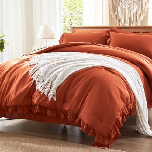 Anluoer Full Size Comforter Sets 7 Piece,Ruffle Bed in a Bag Bedding Sets