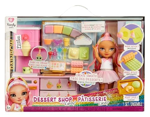 Rainbow High Littles Dessert Shop Playset + Small Doll (Pink 5.5”), Make Ice Cream and Sweets, Kids Gift 4+