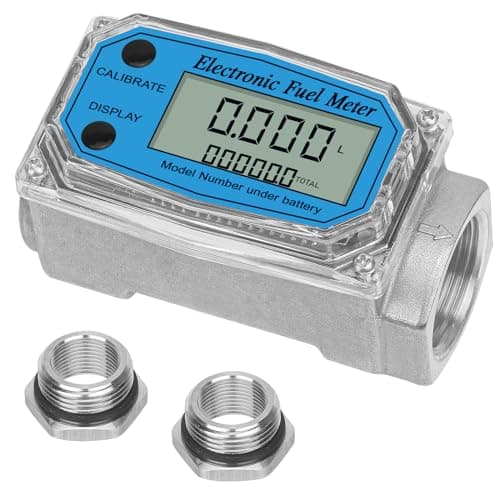 1" Digital Turbine Fuel Flow Meter, 2.6-26 GPM with 3/4" Adapters for Diesel, Gasoline, Oil & Water - Supports GPM, GPH, L, m³