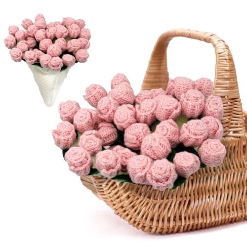 Tinkllicoy Finished Flower Bouquet Blanket, Crochet Rose Knitted Throw Blanket Crochet Flowers Romantic Gifts for Women Mom Sister Wife Home Decor (Pink Rose, 23 inch)