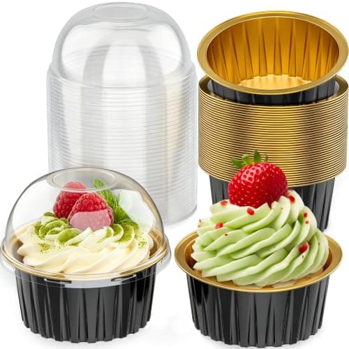 FoxKnow 40 Pack Mini Cake Pans with Lids, 5 oz Aluminum Foil Baking Cups