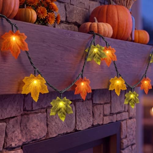 SUNSGNE 13.6FT Fall Lights, 35 LED Maple Leaf Thanksgiving String Lights