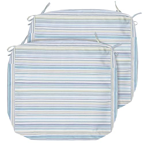IN4 Care Outdoor Cushion Covers Set of 2, 24x24x4 Inch, Water Resistant Deep Seat Chair Cushion Slipcover with Ties for Patio Garden Balcony (Replacement Cover Only), Blue Stripe