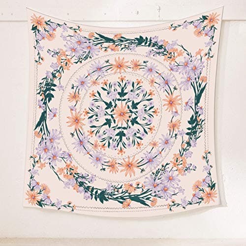 Simpkeely Pink Mandala Floral Medallion Tapestry, Sketched Clara Flower Plant Boho Wall Hanging, Bohemian Tapestries for Bedroom Living Room Dorm Home Décor 59.1 x 59.1 Inches (Pink)