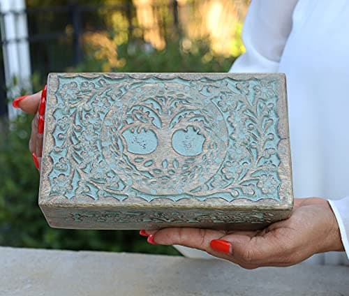 DharmaObjects Large Hand Carved Tree of Life Wooden Box Keepsake Storage Multi Utility 303-T