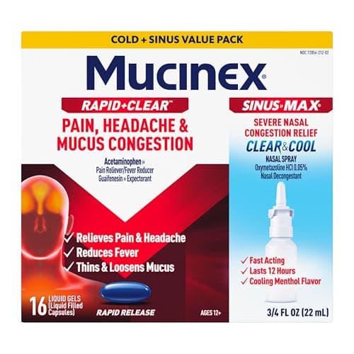 Mucinex Rapid+Clear Liquid Gels (16ct) & Nasal Spray (0.75 oz) Combo Pack