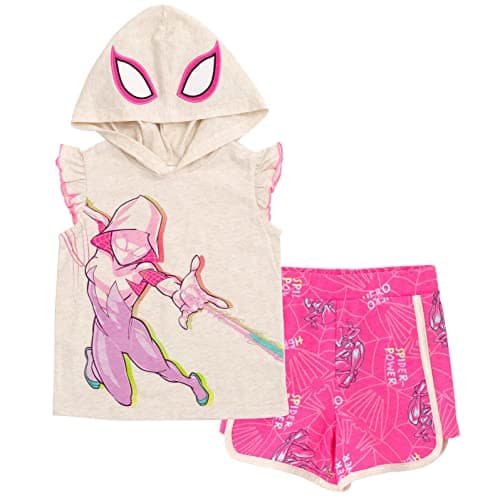 Marvel Spidey and His Amazing Friends Ghost-Spider Big Girls Cosplay Tank Top and Dolphin Active French Terry Shorts 10-12