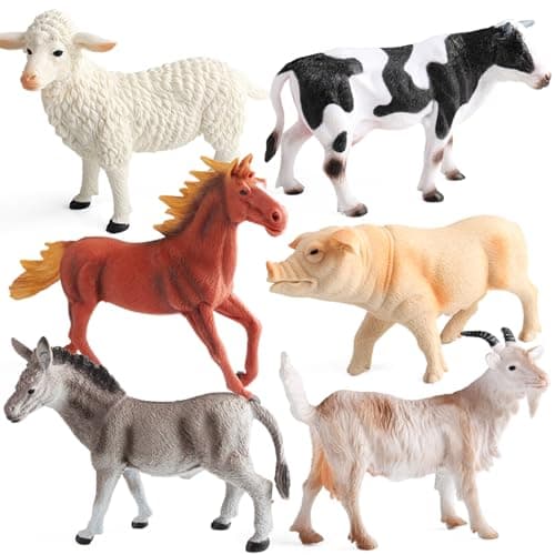 SCAHOW Farm Animal Toys for Kids 3-5 5-7, Realistic Farm Animal Figurines with Cow, Pig, Donkey, Sheep, Goat, Horse Toys - Educational Barnyard Poultry Farm Playset for Boys Girls