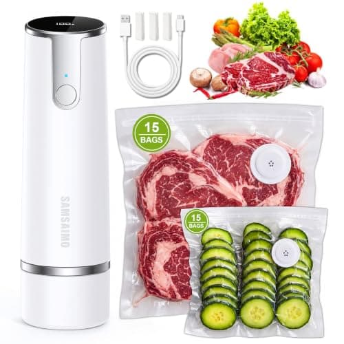 SAMSAIMO Compact Vacuum Sealer for Food with 30 Reusable Seal Bags, Powerful Handheld Vacuum Sealer Machine, Portable Vacuum Sealing Machine for Preservation & Fresh